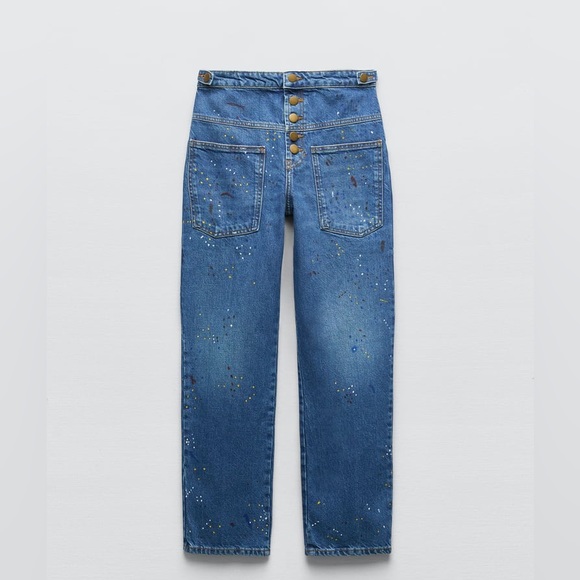ZARA THE RISE CROPPED PAINTER ZW JEANS - Picture 9 of 10